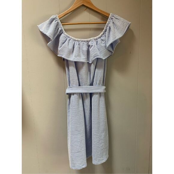 Michael Kors Ruffle-Neck Seersucker Dress with Pockets NWOT Large - Picture 5 of 7